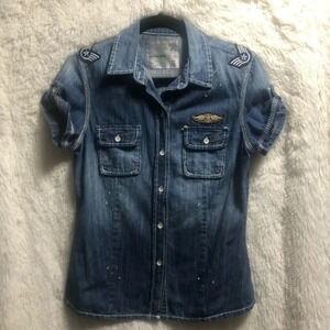 Seven7 Denim Military button front top
